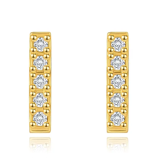 Náušnice v žltom zlate 585 - obdĺžnik, päť čírych briliantov v každej náušnici