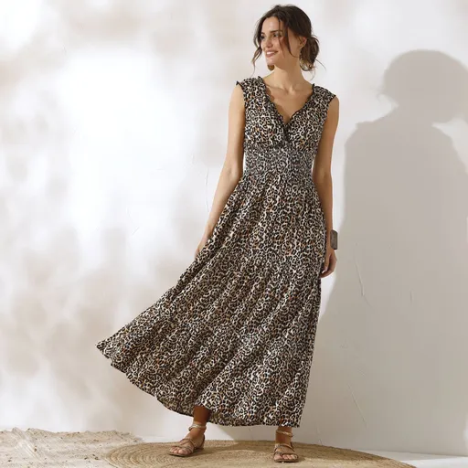 Dlhé šaty s potlačou, bez rukávov