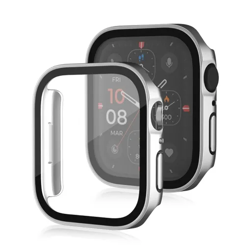 PC FULL COVER Plastový kryt so sklom pre Apple Watch SE / SE 2022 / SE 2023 / SE 2025 (44mm) strieborný