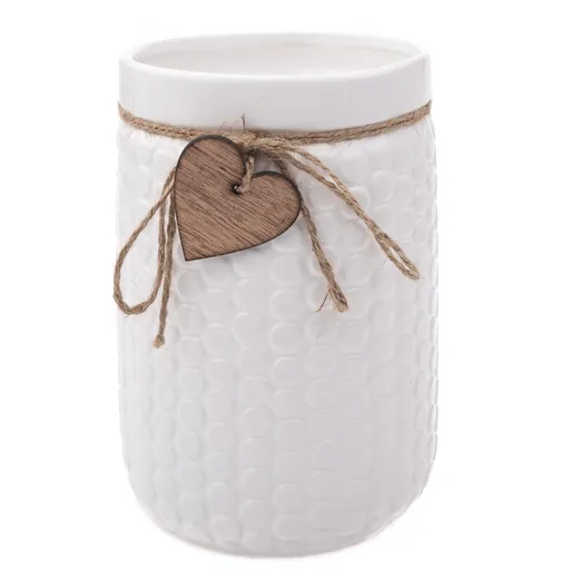 Keramická váza Wood heart biela, 14 x 20 cm