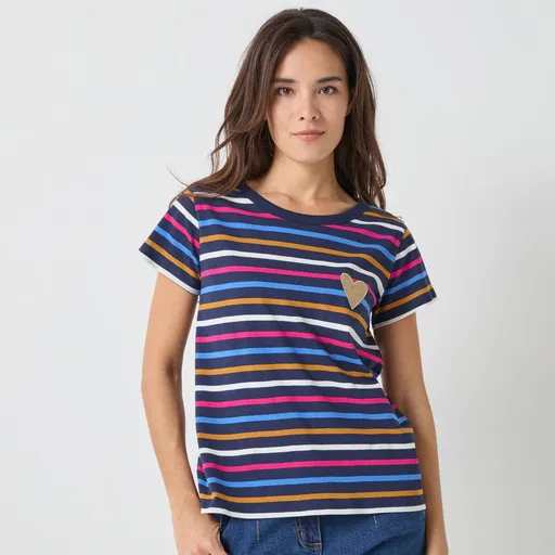 Pruhované tričko s krátkymi rukávmi a nášivkou srdca