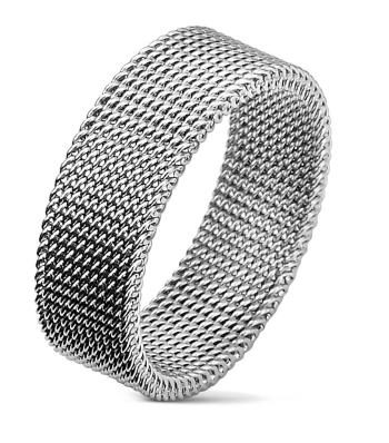 Oceľový prsteň striebornej farby s vypletaným sieťovaným vzorom, 8 mm - Veľkosť: 50 mm