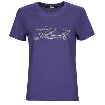 Karl Lagerfeld  RHINESTONE KARL LOGO T-SHIRT  Tričká s krátkym rukávom Modrá