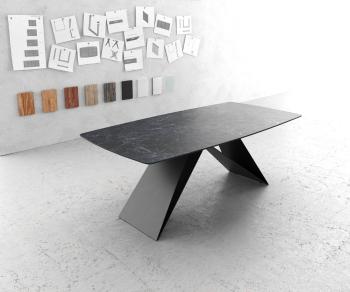 Jedálenský stôl Hrana zaoblená 200x100cm Laminam® Ceramics sivá podnož