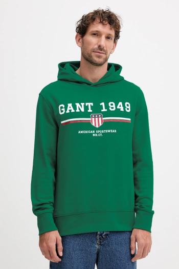 Mikina Gant zelená farba, s kapucňou, s potlačou, 2067042