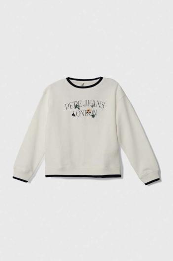 Detská bavlnená mikina Pepe Jeans biela farba, s potlačou