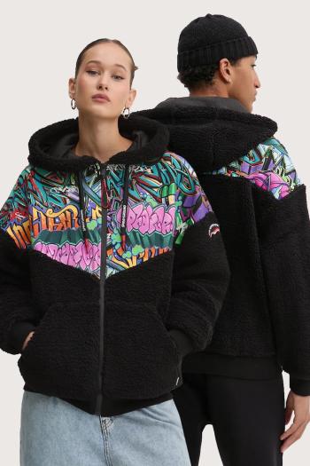Fleecová mikina Sprayground čierna farba, s kapucňou, vzorovaná, SP373
