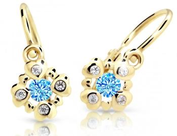Cutie Jewellery Trblietavé detské náušnice zo žltého zlata C2253-10-X-1 svetlo modrá