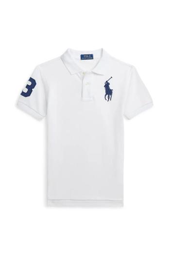 Detská bavlnená polokošeľa Polo Ralph Lauren biela farba, s nášivkou, 323708861112