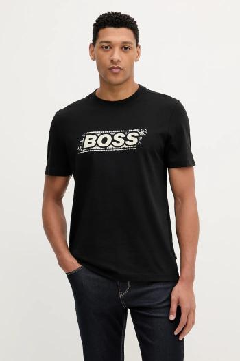 Bavlnené tričko BOSS Orange pánske, čierna farba, s potlačou, 50546381