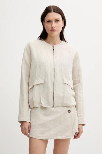 Ľanový kabát Pepe Jeans béžová farba, prechodná, PL402601