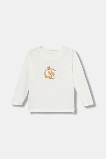 Detské bavlnené tričko s dlhým rukávom United Colors of Benetton biela farba, vzorované, 3ATNA106K