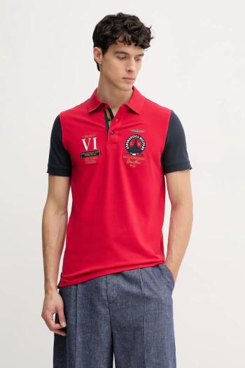 Polo tričko Aeronautica Militare pánske, červená farba, s nášivkou, PO1856P191