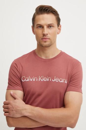 Bavlnené tričko Calvin Klein Jeans pánske, bordová farba, s potlačou, J30J325676