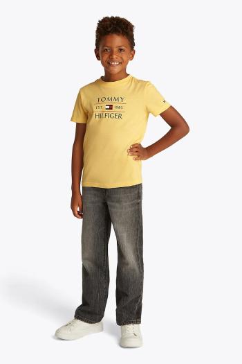 Detské bavlnené tričko Tommy Hilfiger žltá farba, s potlačou, KB0KB09538
