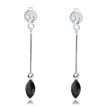 Visiace náušnice, striebro 925, okrúhly a zrnkový Swarovski krištáľ, tenká palička