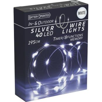 Svetelný drôt s časovačom Silver lights 40 LED, studená biela, 195 cm