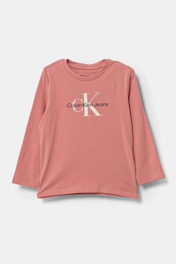 Detské tričko s dlhým rukávom Calvin Klein Jeans ružová farba, IN0IN00005