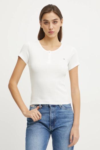 Bavlnené tričko Tommy Jeans dámske, biela farba, DW0DW19502