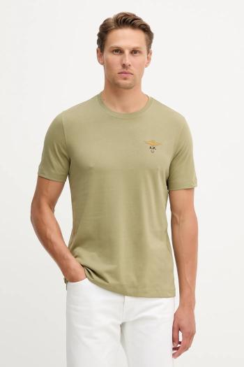 Bavlnené tričko Aeronautica Militare pánske, zelená farba, s nášivkou, TS1580UJ00372