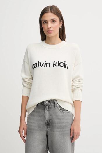 Bavlnený sveter Calvin Klein Jeans béžová farba, ľahký, LV047C311G