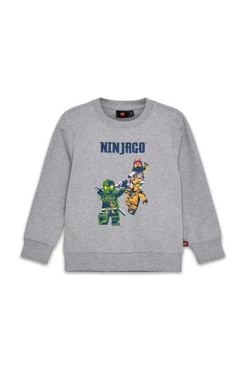 Detská bavlnená mikina Lego šedá farba, s potlačou
