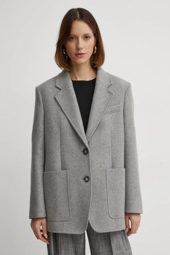 Vlnené sako BOSS šedá farba, oversize, melanžové, 50530891