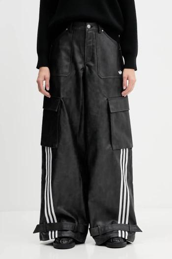 Nohavice adidas Originals FAUX LTHR čierna farba, široké, vysoký pás, JX9226