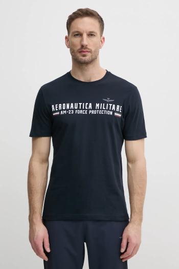 Bavlnené tričko Aeronautica Militare pánske, tmavomodrá farba, s potlačou, TS1942J538