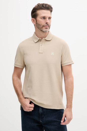 Bavlnené polo tričko Tommy Hilfiger pánske, béžová farba, s nášivkou, MW0MW33167