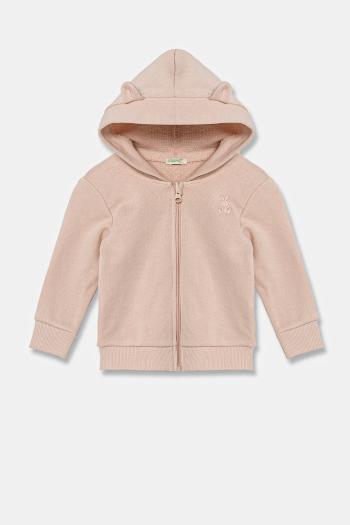 Bavlnená mikina pre bábätká United Colors of Benetton oranžová farba, s kapucňou, jednofarebná, 3J70A5017