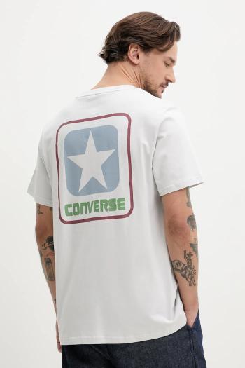 Bavlnené tričko Converse pánske, šedá farba, s potlačou, 10027993-A03