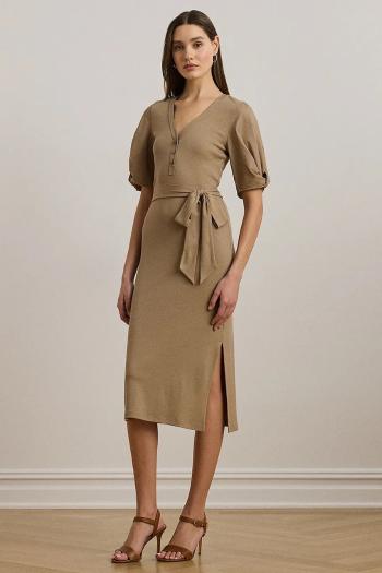 Šaty Lauren Ralph Lauren hnedá farba, midi, priliehavá, 250964070