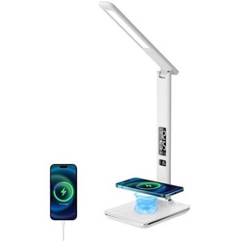 LED stolná lampička Immax KINGFISHER Qi biela s bezdrôtovým nabíjaním Qi a USB (08966L)