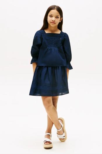 Dievčenská bavlnená sukňa Tommy Hilfiger tmavomodrá farba, mini, áčkový strih, KG0KG08666