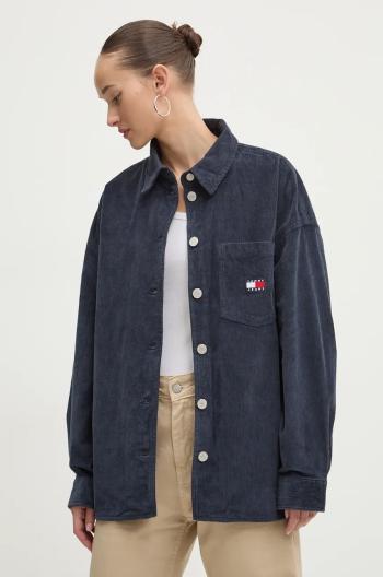 Menčestrová košeľa Tommy Jeans tmavomodrá farba, voľný strih, s klasickým golierom, DW0DW18619