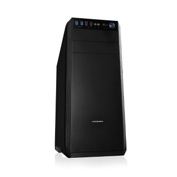 Modecom PC herná skriňa OBERON PRE LE BLACK MIDI, 2x USB 3.0, 2x USB 2.0, audio HD, čierna, bez zdroja
