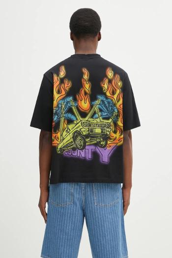 Bavlnené tričko Marcelo Burlon County Flame Boxy T-Shirt Black Red pánske, čierna farba, s potlačou, CMAA05AS25JER0071025
