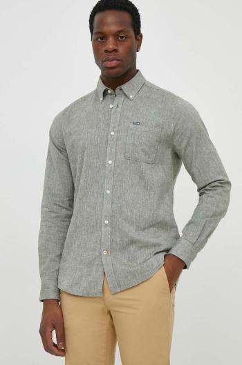 Ľanová košeľa Barbour zelená farba, slim, s golierom button-down, MSH5090