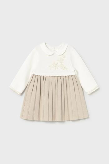 Šaty pre bábätká Mayoral Newborn béžová farba, mini, áčkový strih, 2804