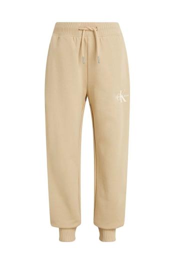 Detské bavlnené tepláky Calvin Klein Jeans MONOGRAM LOGO béžová farba, jednofarebné, IU0IU00285