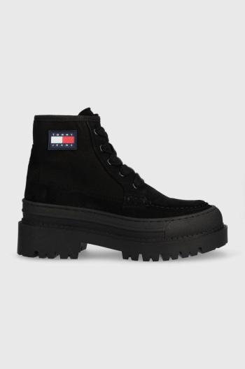 Workery Tommy Jeans Womens Foxing Lace Up Boot dámske, čierna farba, na platforme,