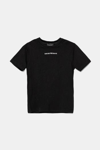 Detské bavlnené tričko Emporio Armani čierna farba, s potlačou, EB000421 AF15013
