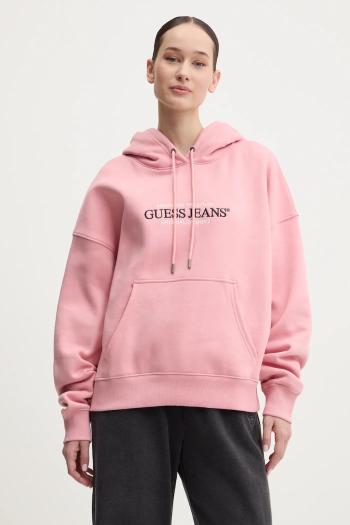 Mikina Guess Jeans ružová farba, s kapucňou, s nášivkou, W4YQ15 KC811