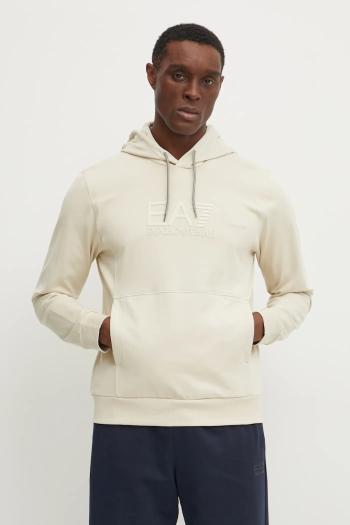 Mikina EA7 Emporio Armani pánska, béžová farba, s kapucňou, s potlačou, AF13512.7M000230