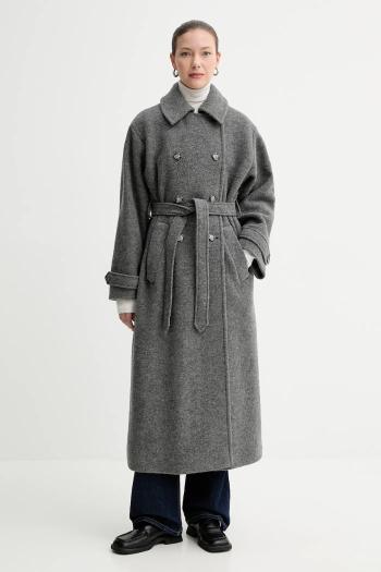 Vlnený kabát A.P.C. manteau lea šedá farba, WVBEH.F01557