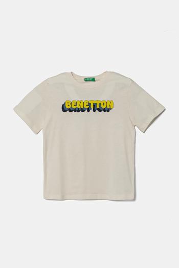 Detské bavlnené tričko United Colors of Benetton béžová farba, s potlačou, 3I1XG10HT