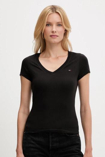 Bavlnené tričko Tommy Jeans 2-pak dámske, čierna farba, DW0DW21367