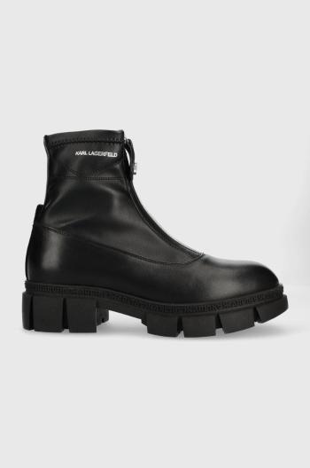 Kožené členkové topánky Karl Lagerfeld Aria ARIA dámske, čierna farba, na plochom podpätku, KL43260