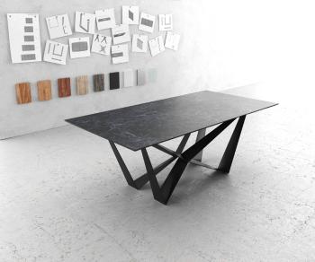Jedálenský stôl Edge 200x100cm Laminam® keramika sivá podnož čierna